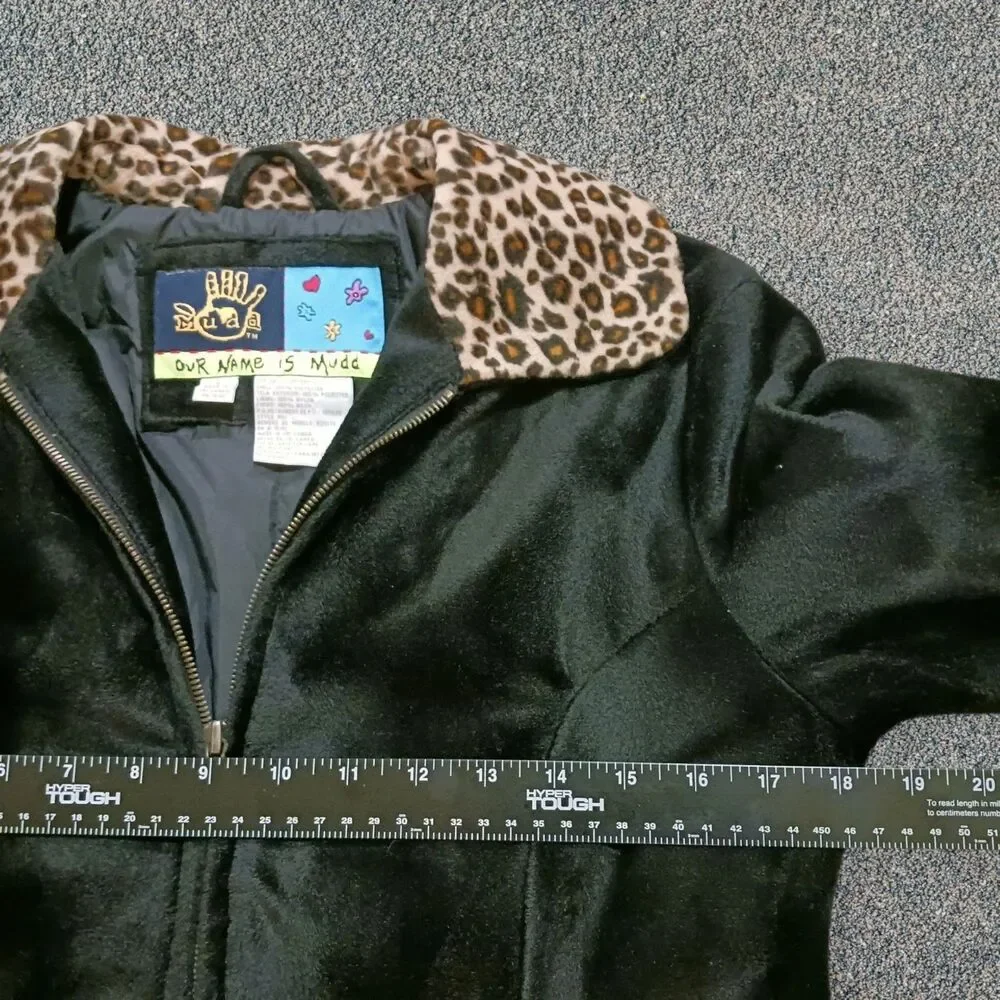 Mudd Women's Black Faux Fur Leopard Print Trim Full Zip Coat Jacket Y2K Small - Picture 7 of 10